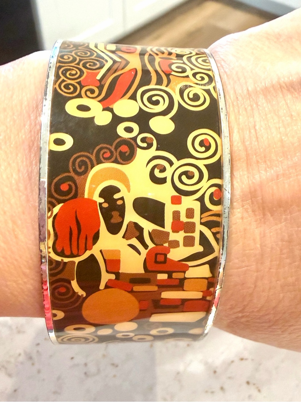 Vintage MMA CN Metropolitan Museum Art Gustav Klimt Enamel Bangle Bracelet 47.5g
